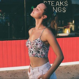 EUC UO out from under girl crush ruched bra top in cream floral